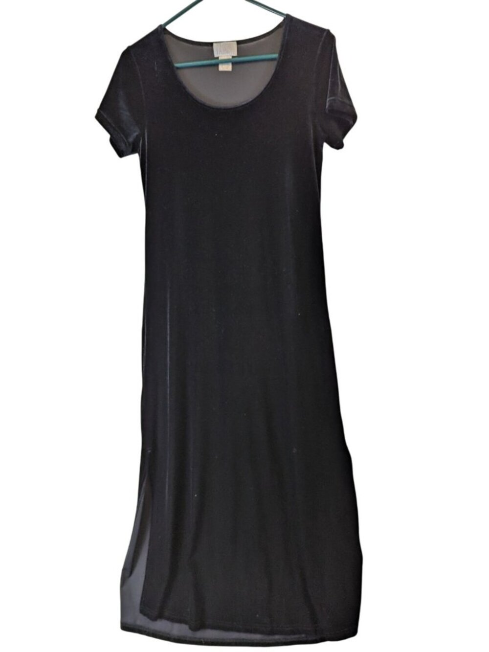 Cassini Women M Black Velvet Maxi Dress Stretch Side Slit Gothic Vintage 90s
